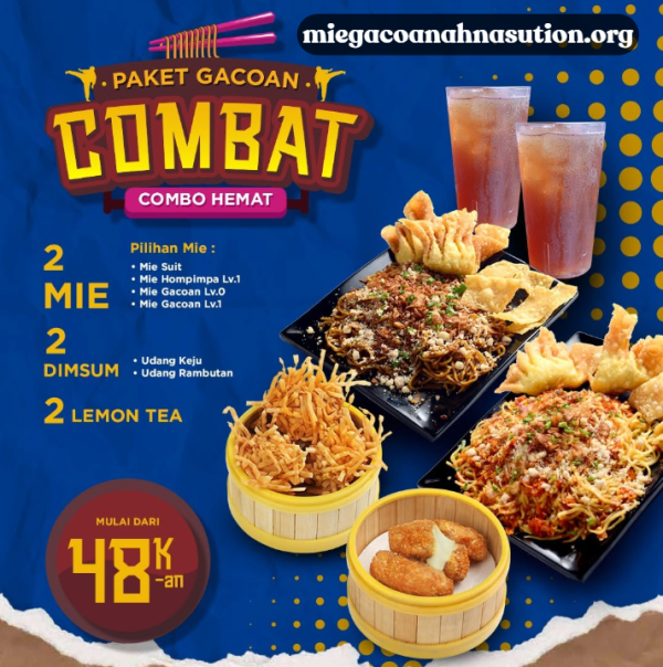 Paket Gacoan Combat – Combo Hemat Isi 2 Mie, 2 Dimsum, dan 2 Lemon Tea